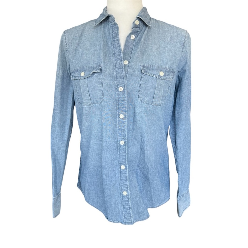 J. Crew Classic Chambray Cotton Button Up Shirt Style Roll Up Button Sleeves XS
